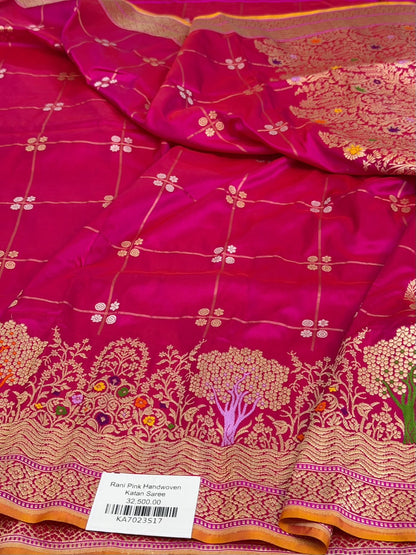 Rani Pink Handwoven Pure Banarasi Katan Silk Saree