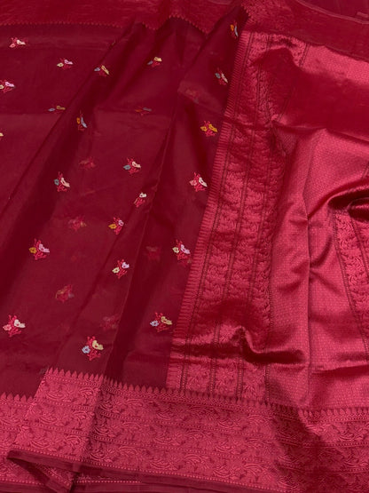 Red Handwoven Pure Banarasi Organza Silk Saree