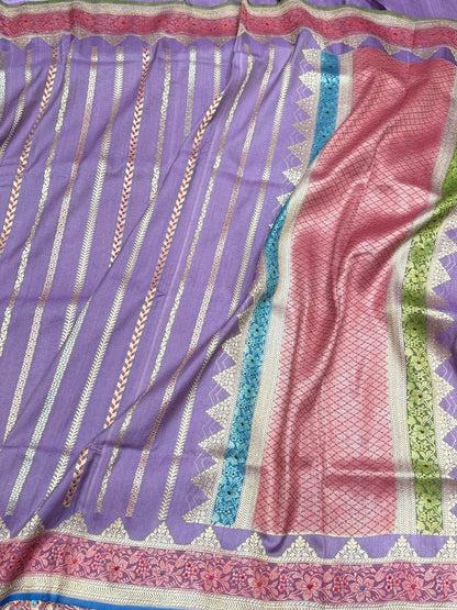 Mauve Handwoven Pure Tussar Georgette Saree