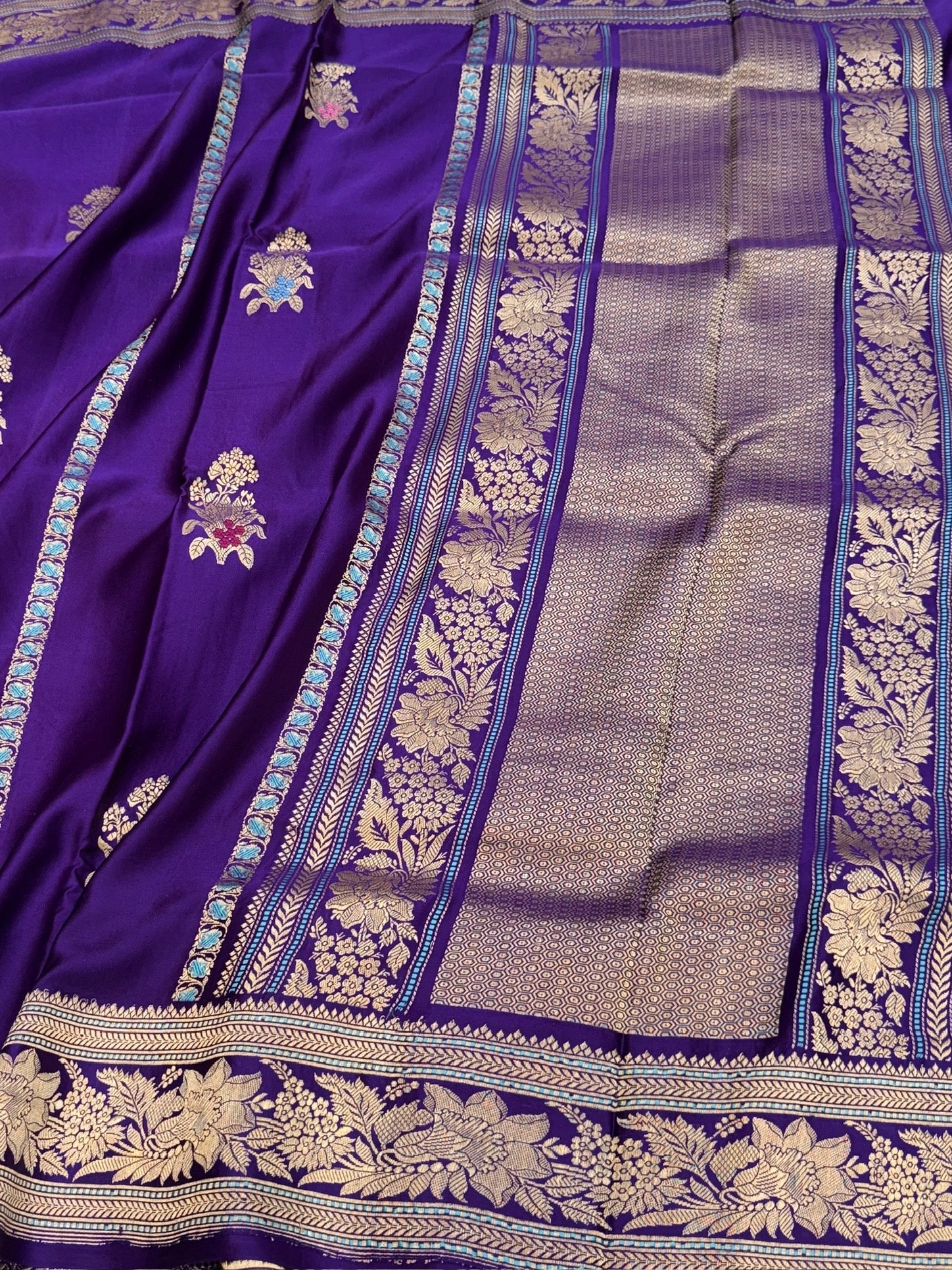Purple Handwoven Pure Mashru Banarasi Satin Silk Saree