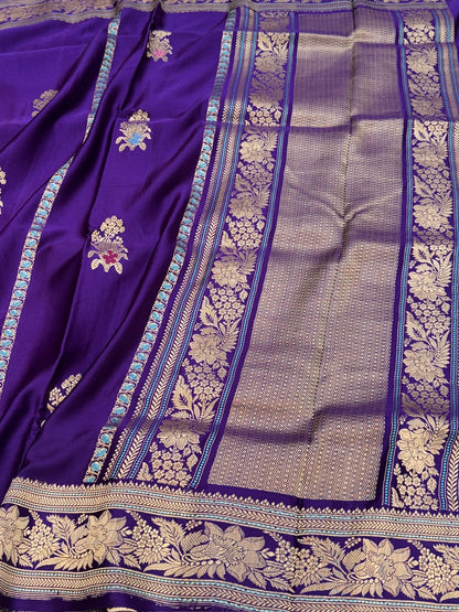 Purple Handwoven Pure Mashru Banarasi Satin Silk Saree