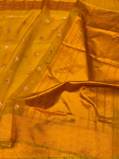 Mustard Yellow Handwoven Pure Organza Silk Saree