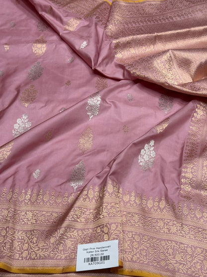 Gajiri Pink Handwoven Pure Banarasi Silk Saree in Kadwa Weave