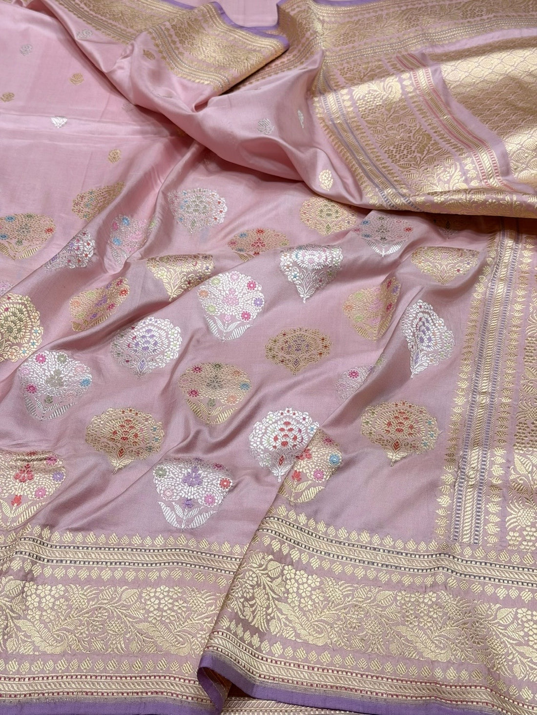 Rose Gold Handwoven Pure Banarasi Silk Saree – Katan Silk with Kadwa Weave &amp; Craftsmanship