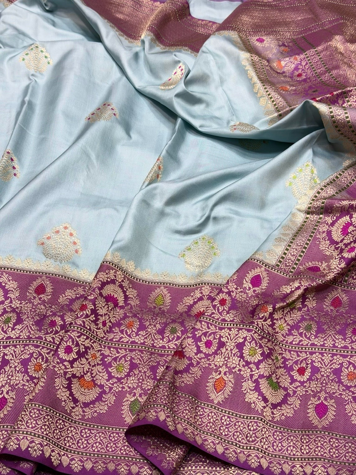 Sky Blue Handwoven Pure Banarasi Ektara Silk Saree