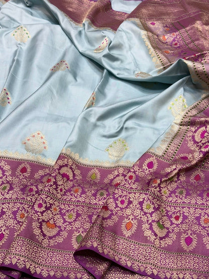 Sky Blue Handwoven Pure Banarasi Ektara Silk Saree