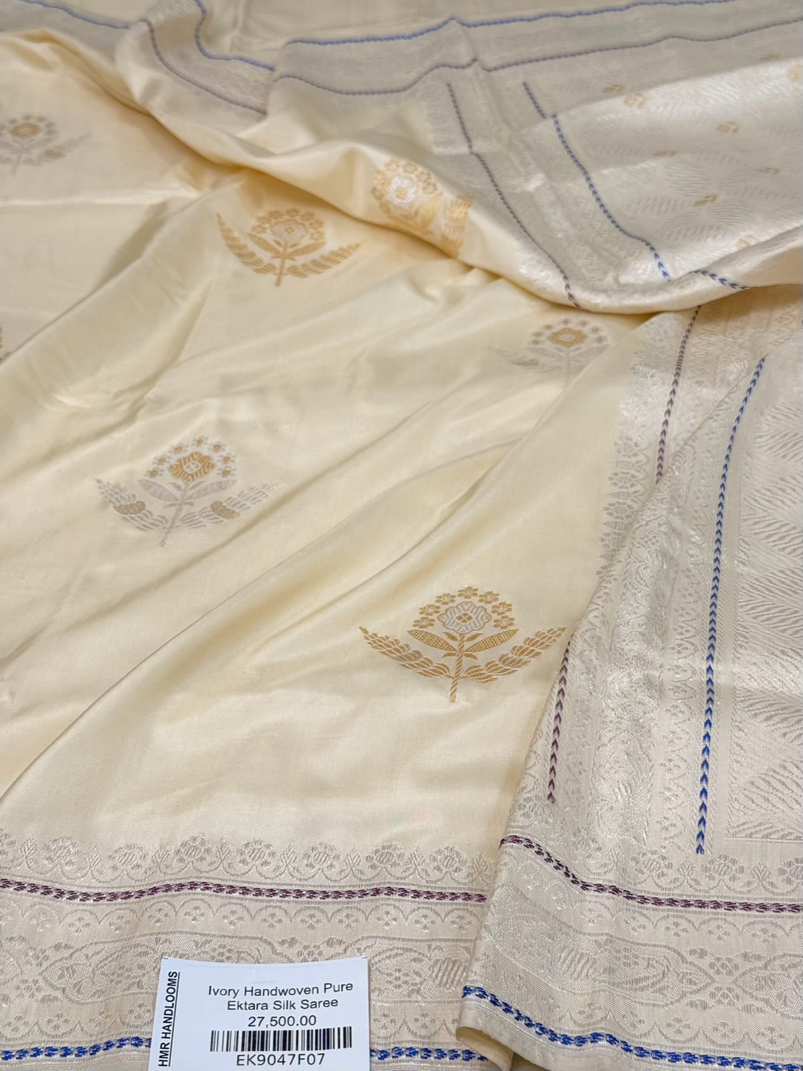 Ivory Handwoven Pure Banarasi Ektara Silk Saree