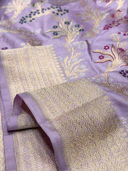 Light Lavender Handwoven Pure Banarasi Silk Saree