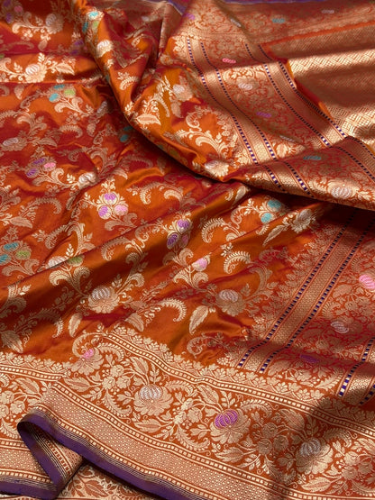 Orange Handwoven Pure Banarasi Silk Saree