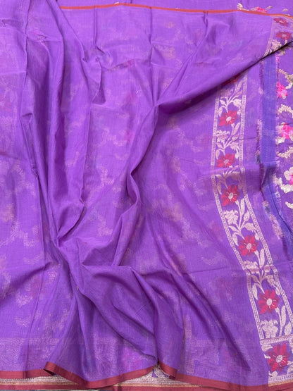 Lavender Banarasi Pure Muslin Cotton Jamdani Saree