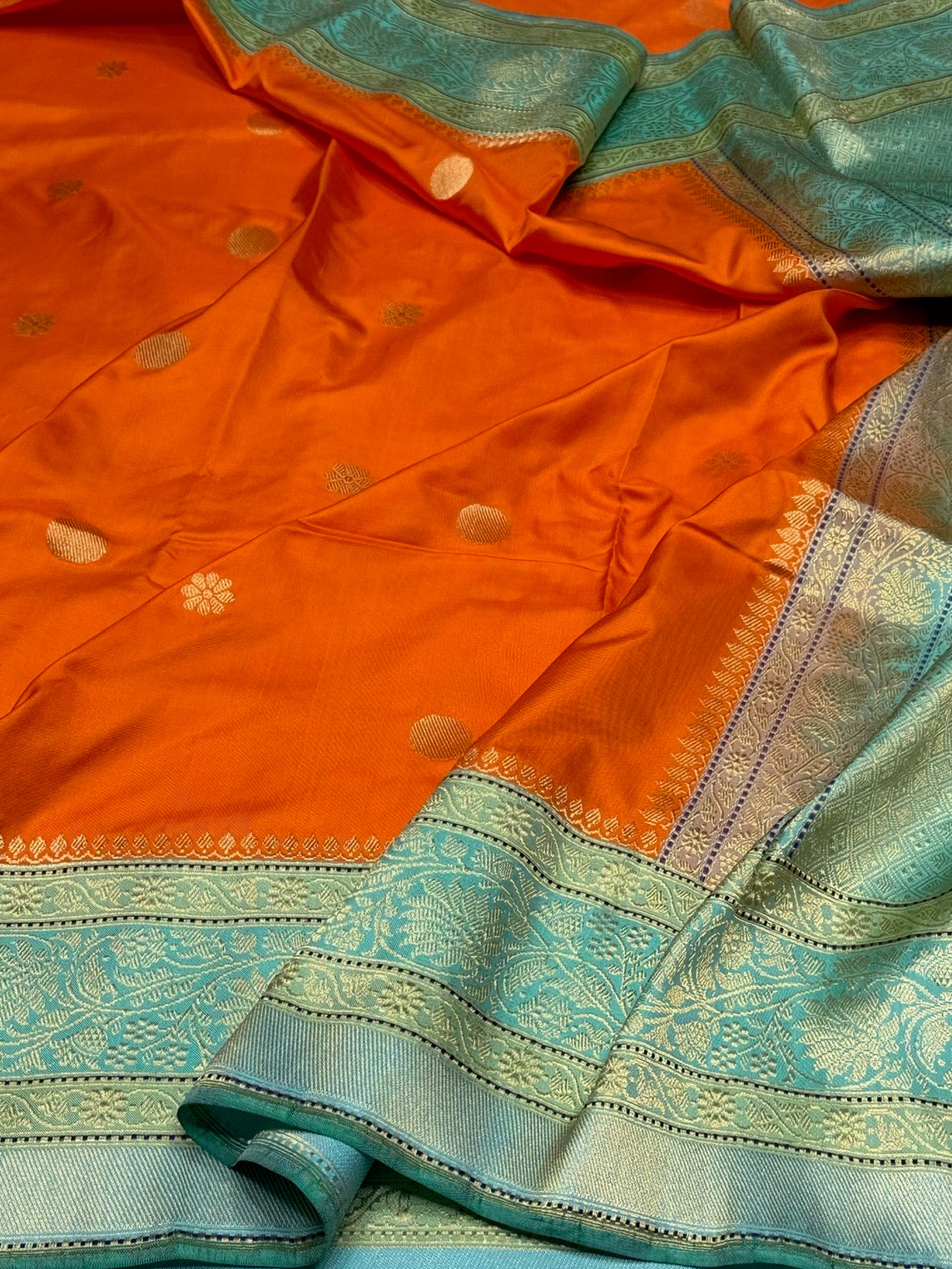 Orange Handwoven Pure Banarasi Ektara Silk Saree