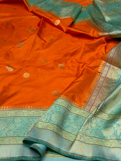 Orange Handwoven Pure Banarasi Ektara Silk Saree