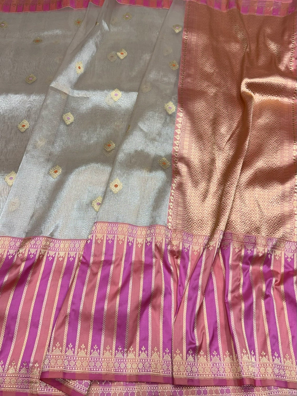 Rose Gold Handwoven Banarasi Pure Tissue Saree