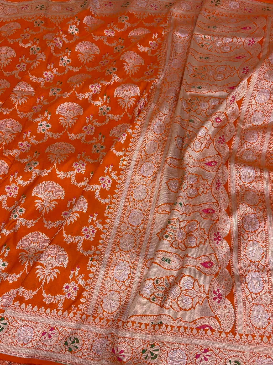 Orange Minakari Banarasi Pure Katan Silk Saree