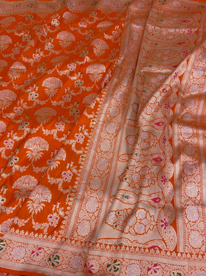 Orange Minakari Banarasi Pure Katan Silk Saree
