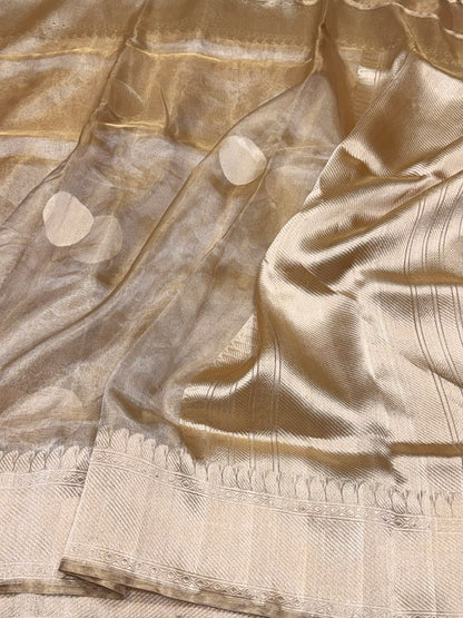 Champagne Gold Handwoven Pure Banarasi Tissue Saree – Kadwa Weave, Pure Tissue Saree