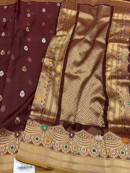Wine Handwoven Pure Organza Silk Saree