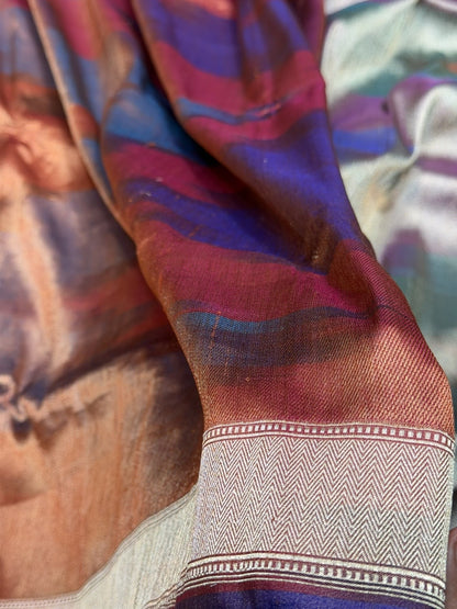 Rainbow Handwoven Pure Banarasi Satin Silk Saree – Authentic Kadwa Weave