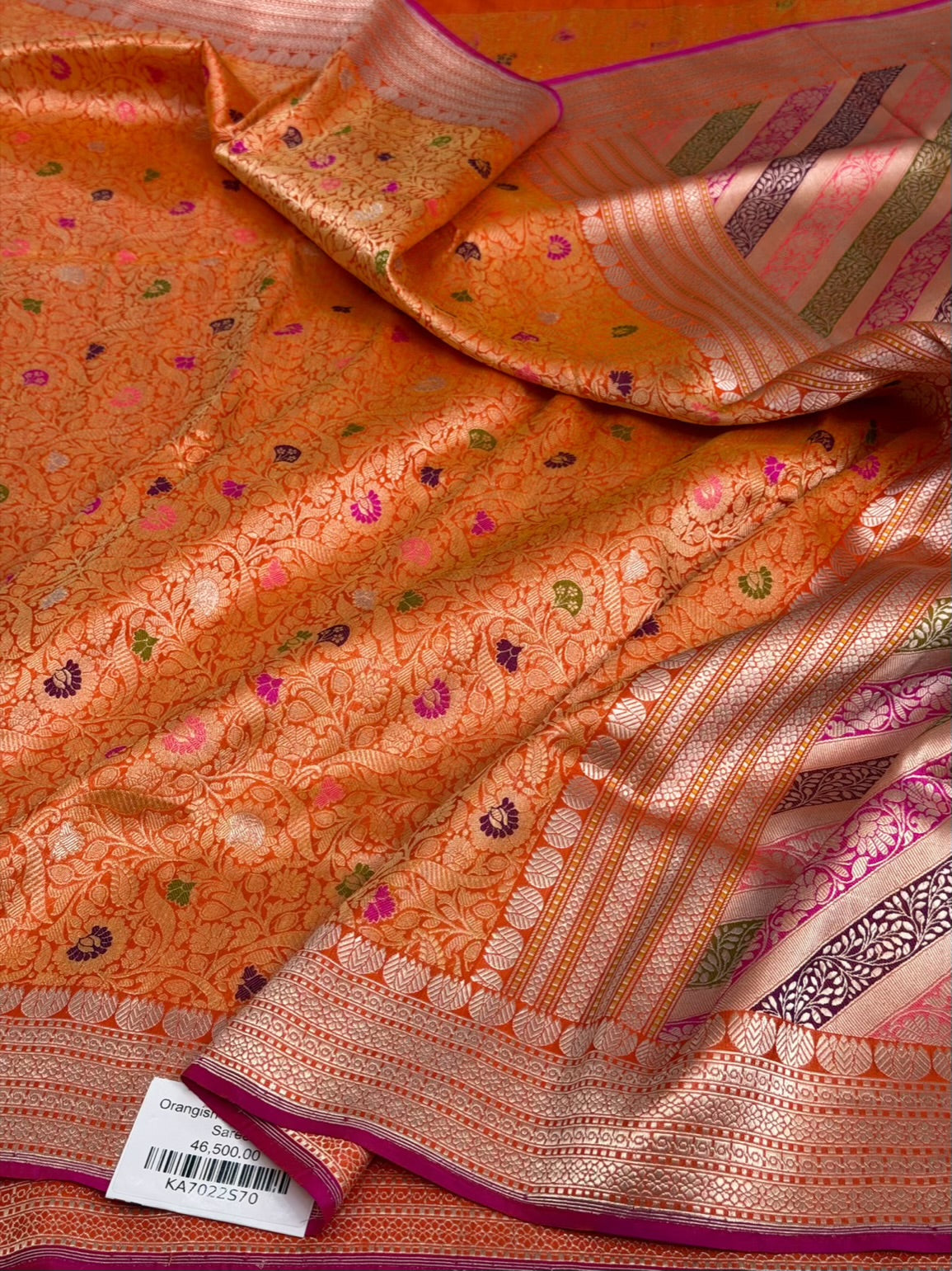 Orange Handwoven Kimkhab Pure Banarasi Silk Brocade Saree