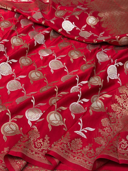 Red Handwoven Pure Banarasi Mashru Satin Silk Saree