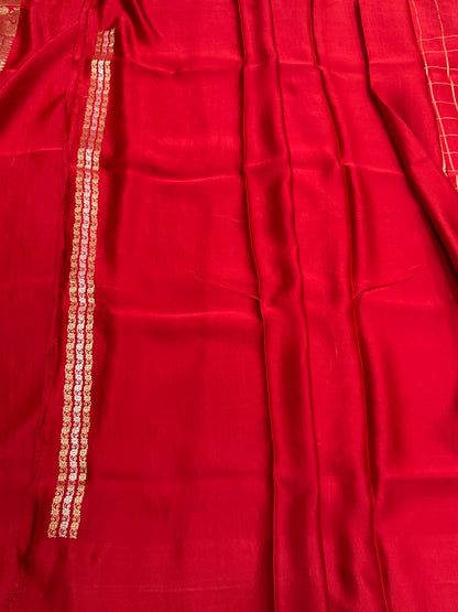 Red Handwoven Pure Mashru Banarasi Satin Silk Saree