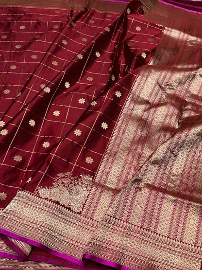 Red Handwoven Pure Banarasi Satin Silk Saree