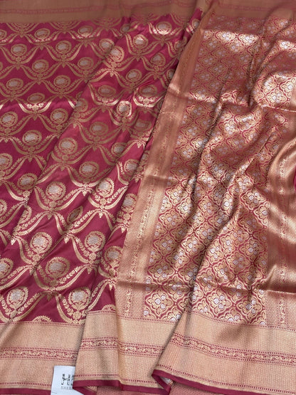 Gajiri Pink Banarasi Sona Rupa Pure Katan Silk Saree