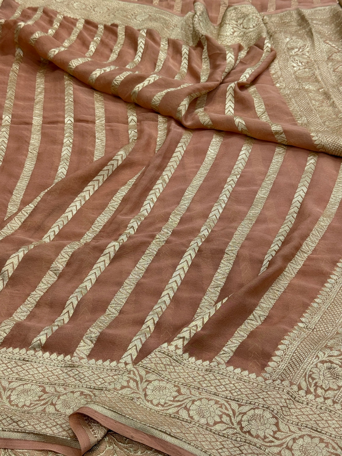 Peach Pure Banarasi Chiffon Georgette Saree