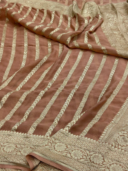 Peach Pure Banarasi Chiffon Georgette Saree