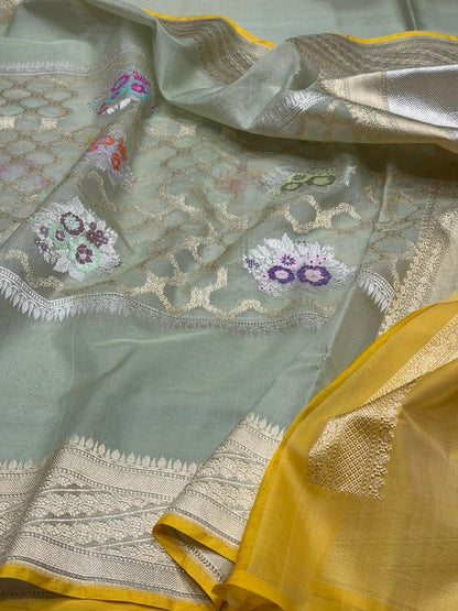 Pastel Green Handwoven Pure Organza Silk Saree