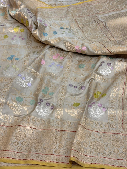 Platinum Grey Handwoven Banarasi Pure Katan Silk Saree