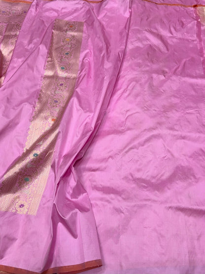 Pastel Pink Handwoven Pure Banarasi Silk Saree