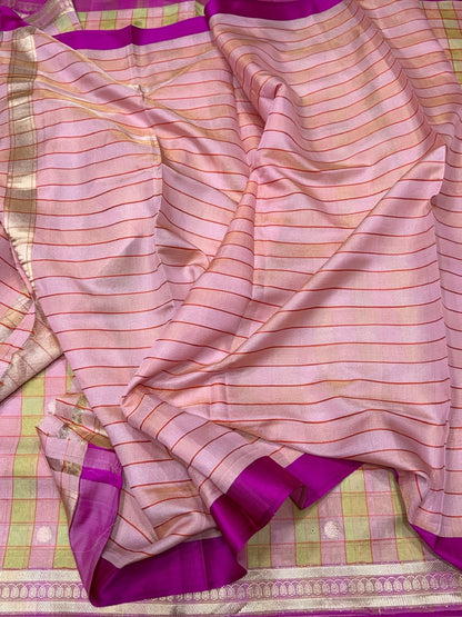 Baby Pink Handwoven Pure Banarasi Tissue Saree