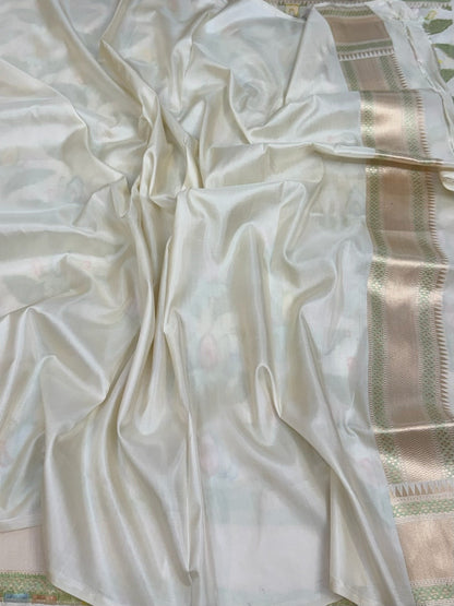 Ivory Tilfi Minakari Banarasi Pure Katan Silk Saree