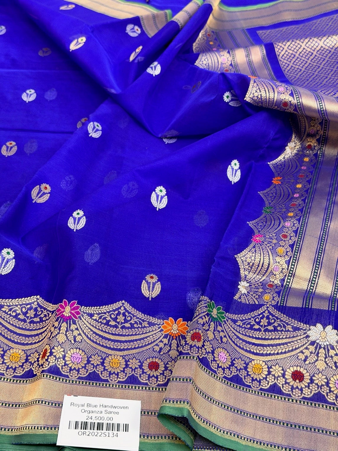 Royal Blue  Handwoven Pure Banarasi Organza Silk Saree