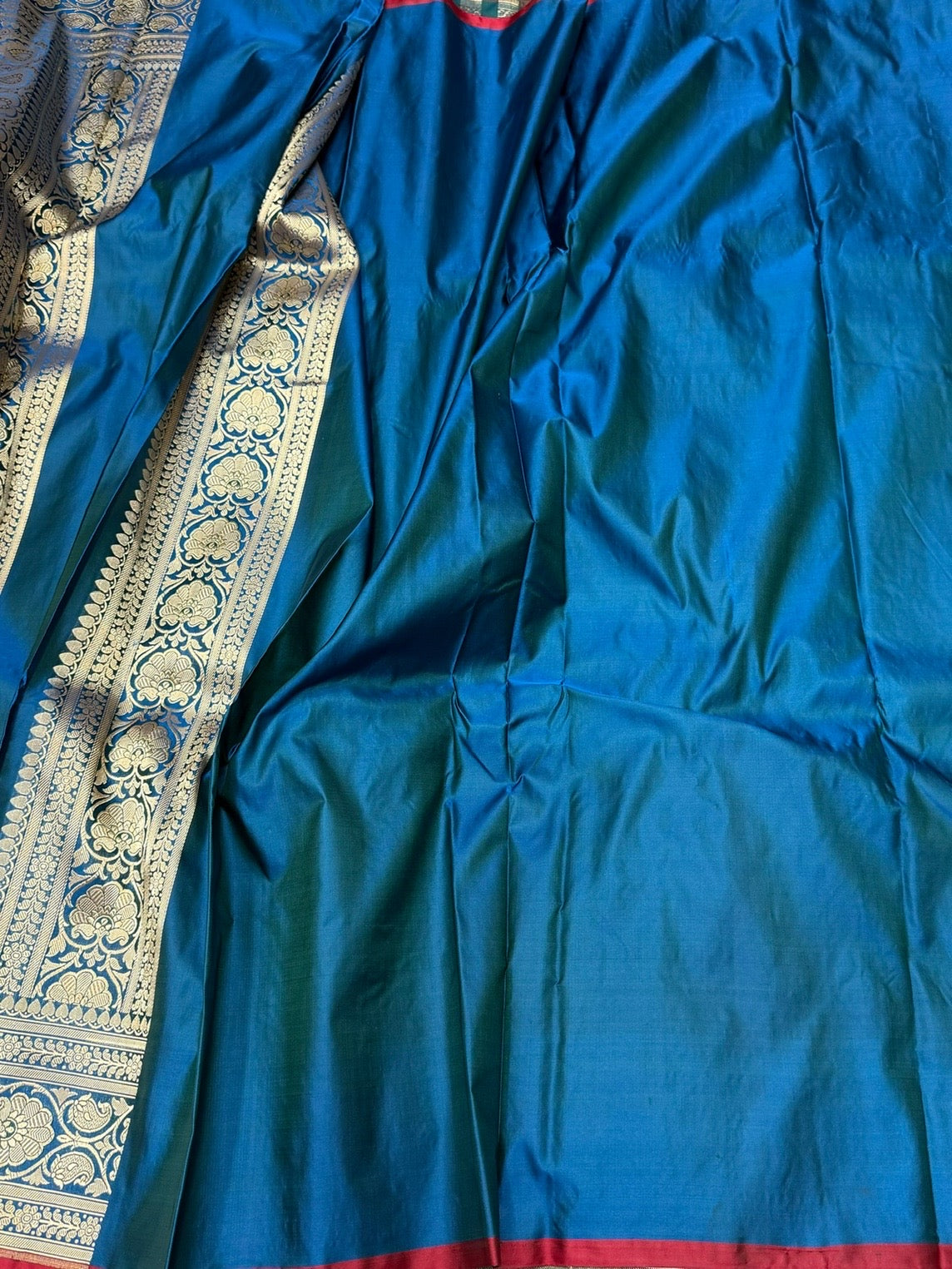 Peacock Blue Handwoven Vintage Pure Banarasi Satin Silk Saree