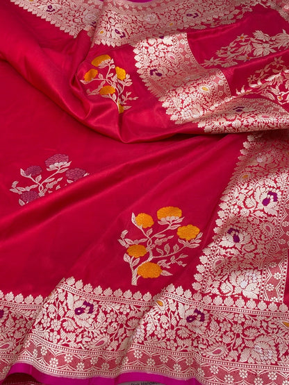 Reddish Pink Handwoven Pure Banarasi Katan Silk Saree