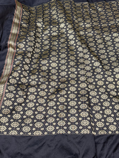 Black/ Beige Ektara Handwoven Pure Banarasi Silk Saree
