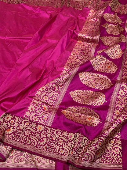 Rani Pink Handwoven Pure Banarasi Silk Saree