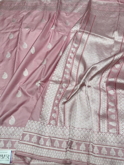 Dusty Rose Pink Handwoven Pure Banarasi Ektara Silk Saree