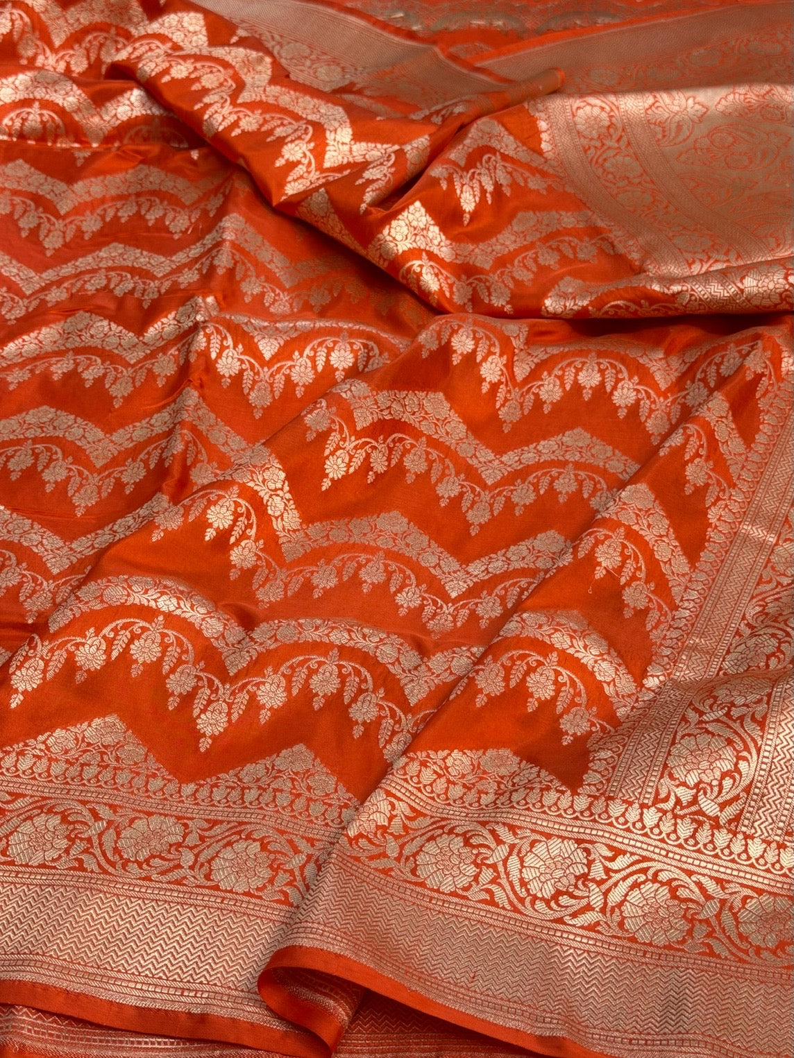Orange Banarasi Pure Katan Silk Saree