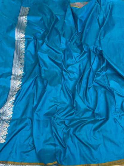 Sky Blue Handwoven Pure Katan Silk Banarasi Kimkhab Brocade Saree