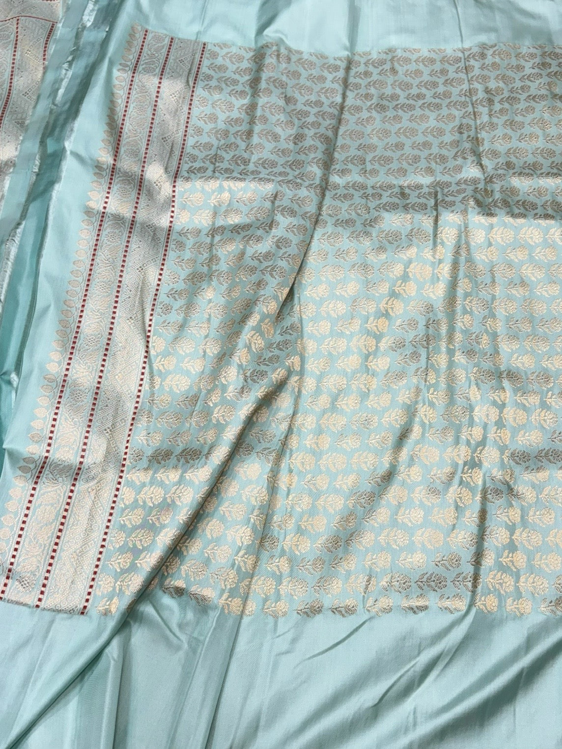 Sky Blue Handwoven Pure Banarasi Ektara Silk Saree – Kadwa Iktara Weave, Pure Mulberry Silk