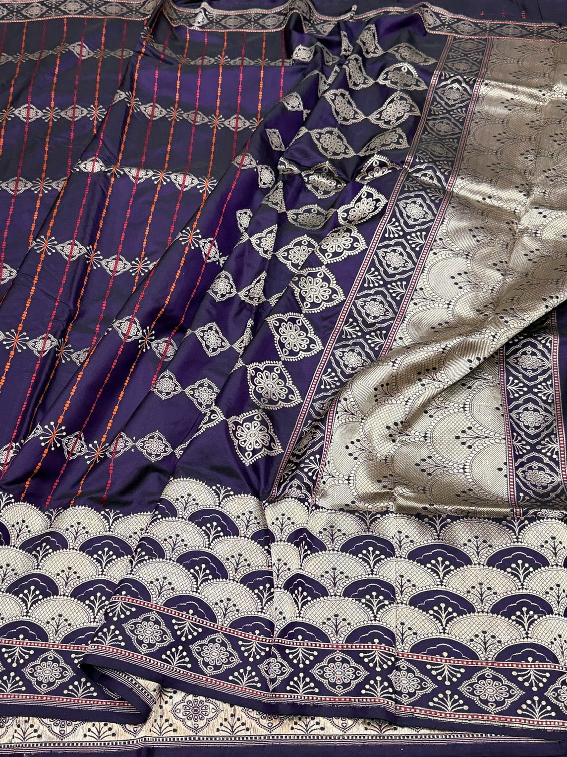 Purple Handwoven Pure Banarasi Silk Saree – Kadwa Weave in 100% Katan Mulberry Silk