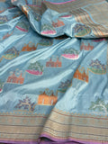Sky Blue Handwoven Pure Banarasi Silk Saree