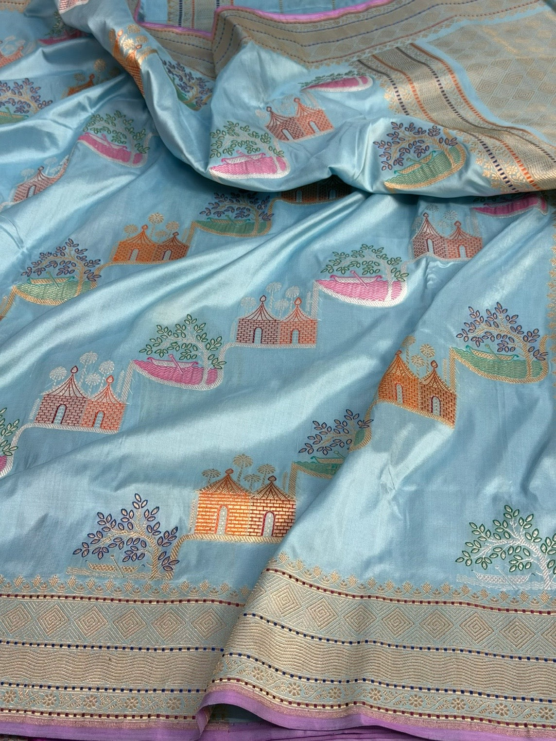 Sky Blue Handwoven Pure Banarasi Silk Saree