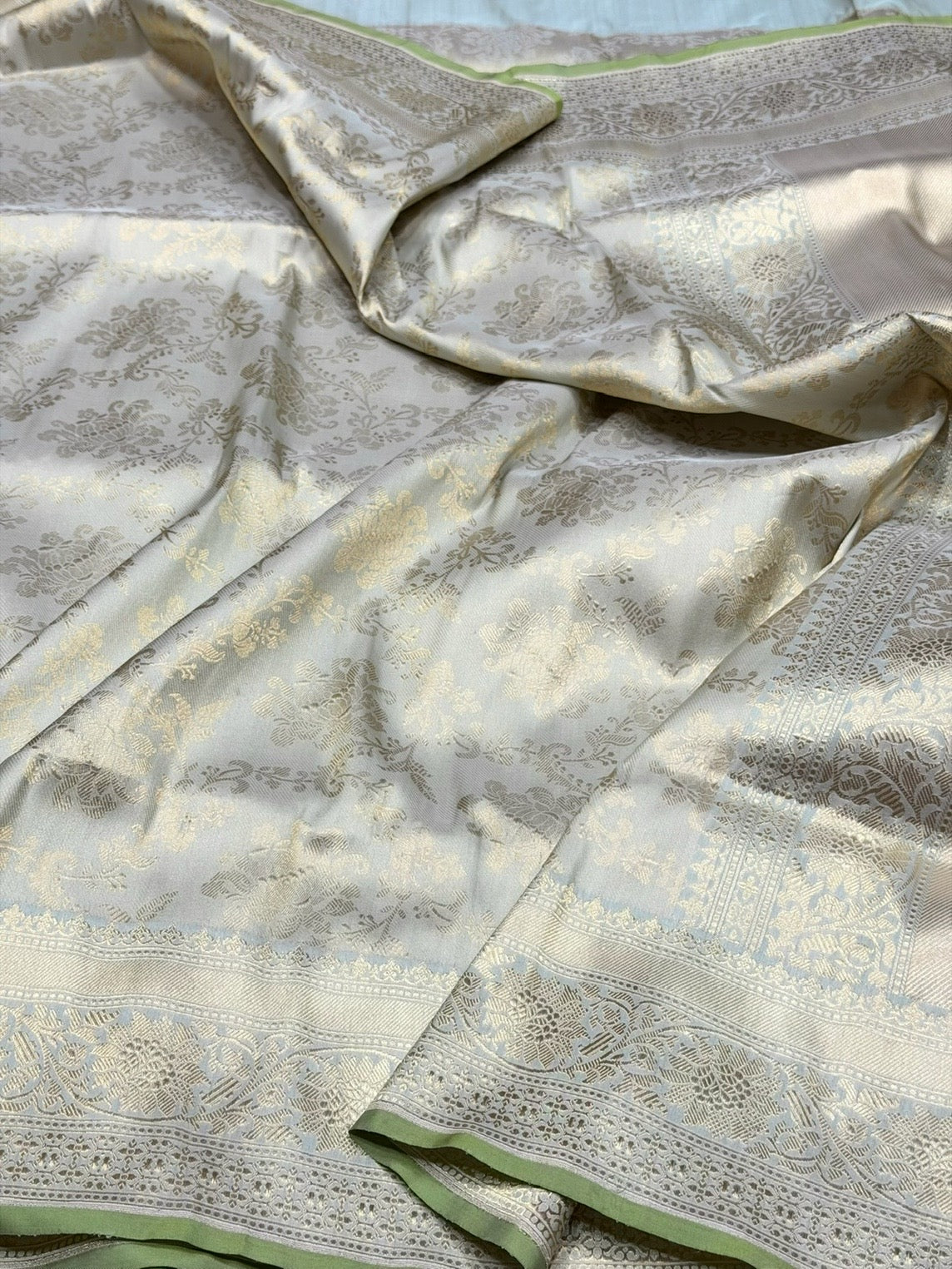 Sky Blue Pure Banarasi Silk Brocade Saree in Katan Mulberry Silk – Classic Banaras Weave