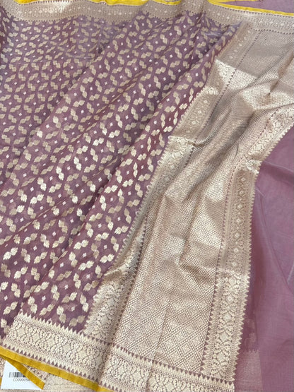 Dusty Pink Pure Banarasi Kora Cotton Saree