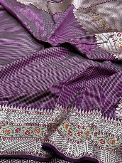 Purple Handwoven Pure Banarasi Ektara Silk Saree