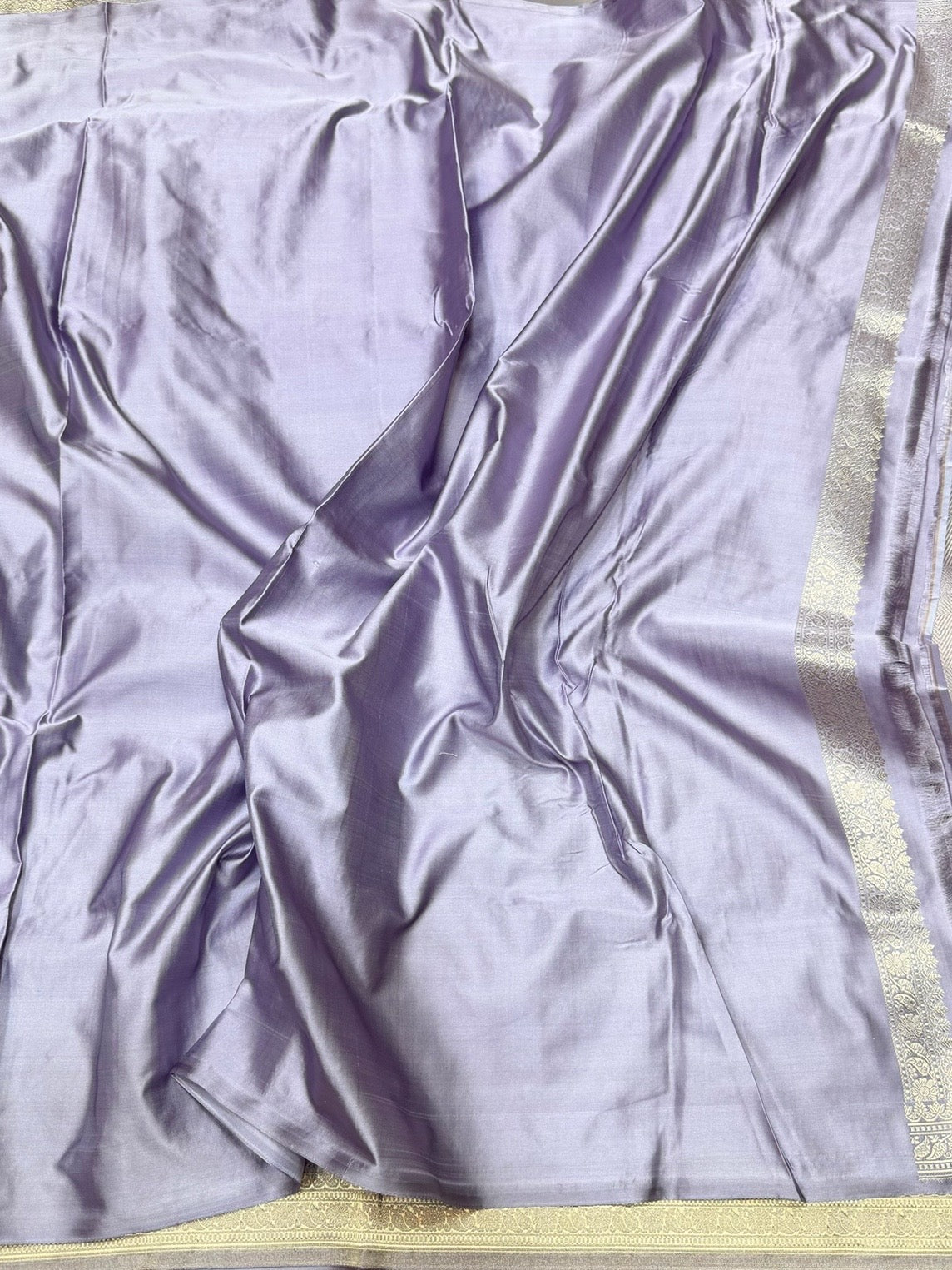 Lavender Handwoven Pure Banarasi Satin Silk Brocade Saree – Luxury Brocade Work